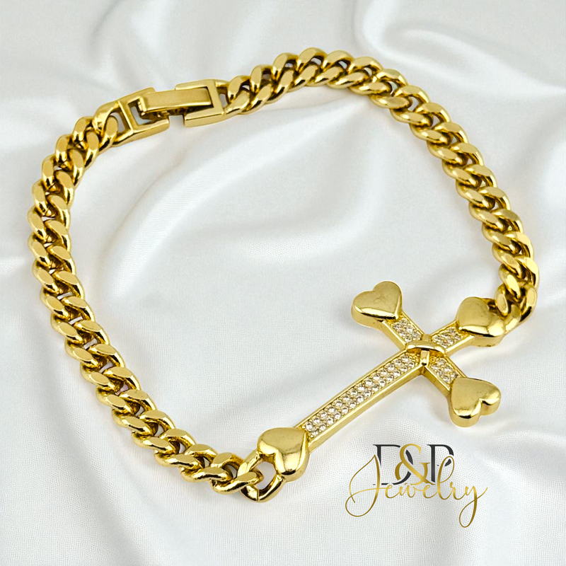14K GOLD/CROSS BRACELET BR806