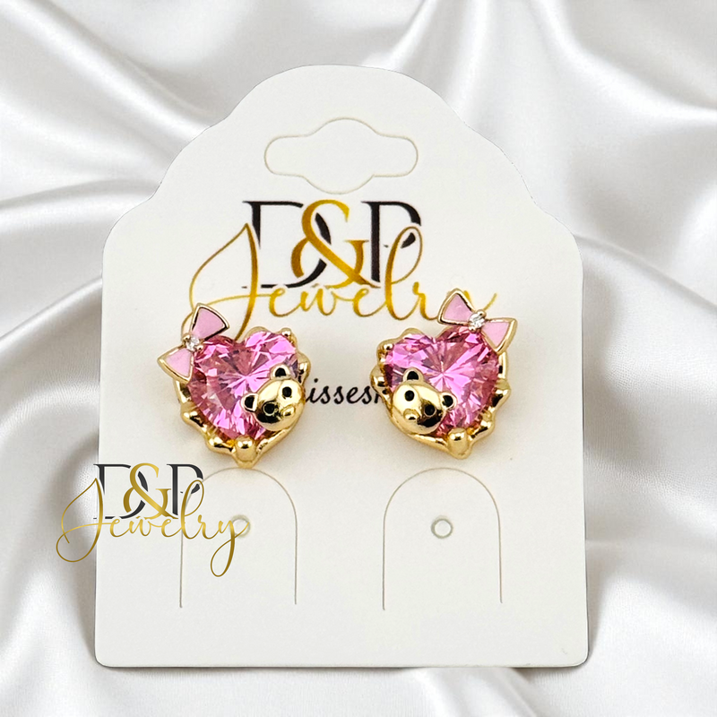 14K GOLD/HEART STONE/CHARMS 2VARIANTS STUD EARRING E1024