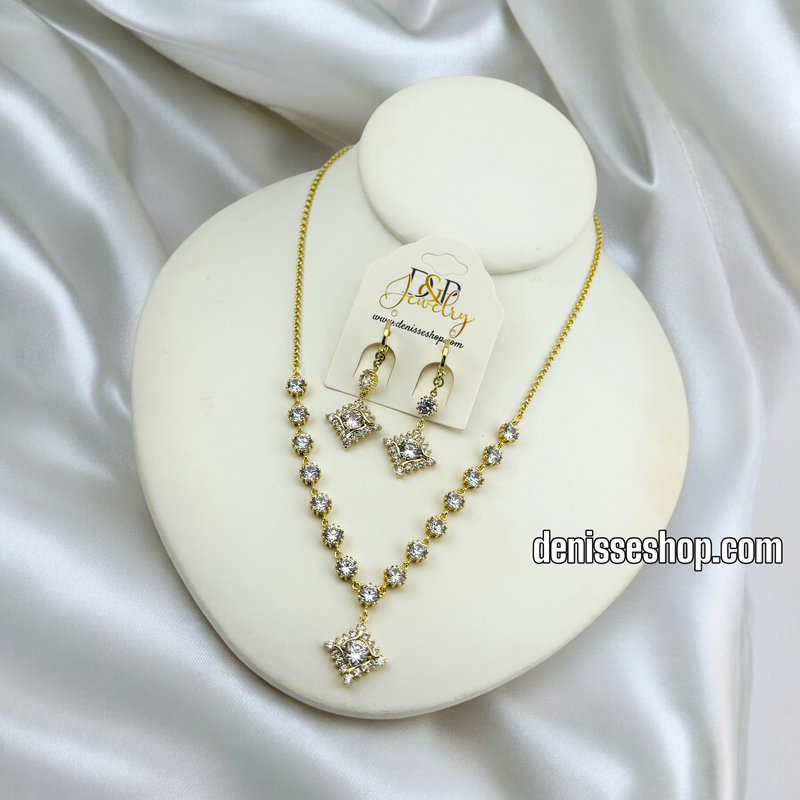 14K ELEGANT WHITE STONE NECKLACE SET 18&