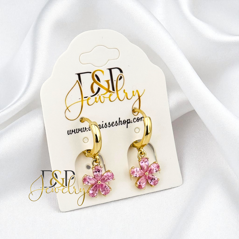 14K GOLD /PINK DANGLE STAR HOOP EARRING HP809