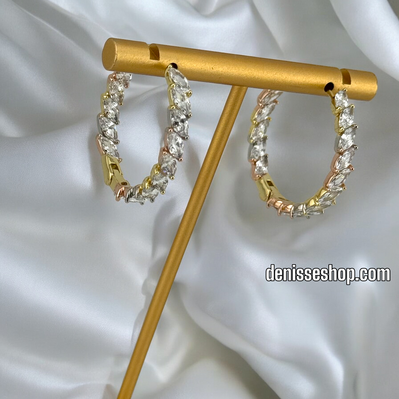 14K GOLD WHITE STONE HOOP EARRING HP484