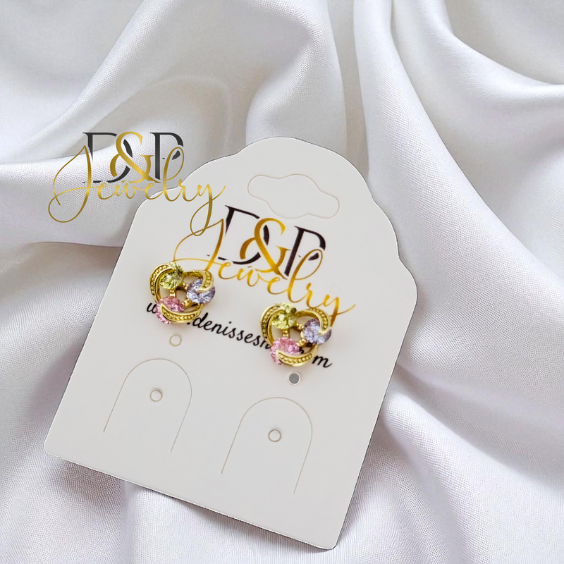 14K GOLD/MULTICOLOR STONE CUTE STUD EARRING E1008