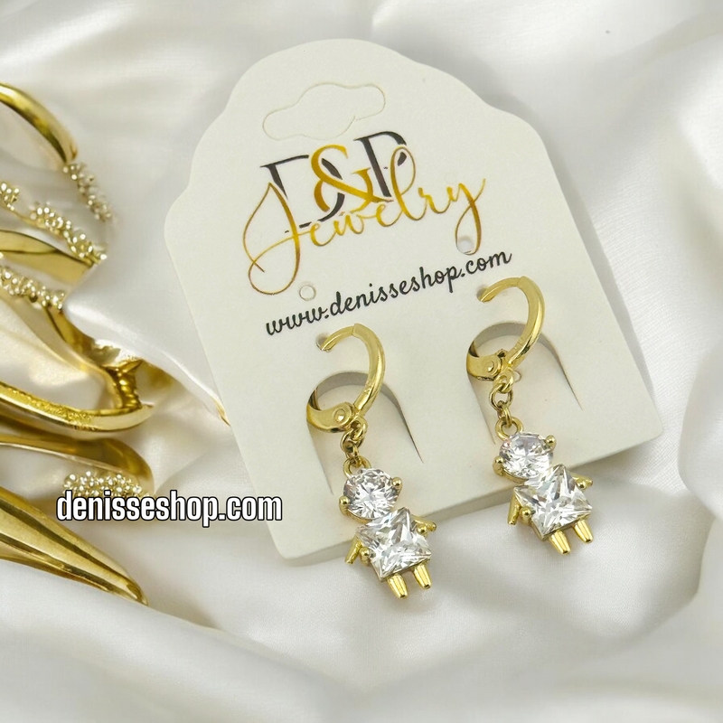 14K GIRL SHAPE WHITE STONE EARRING E634