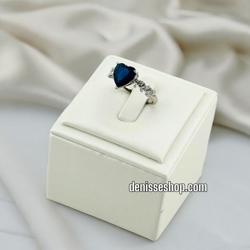 SILVER DARK BLUE HEART RING RG188