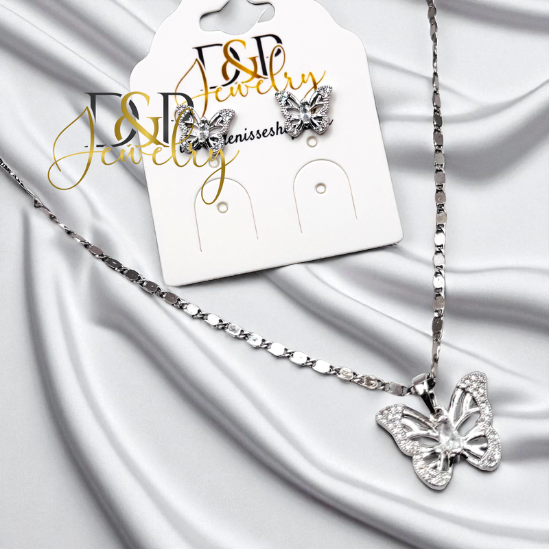 14K WOMAN SILVER BUTTERFLY NECKLACE SET N288
