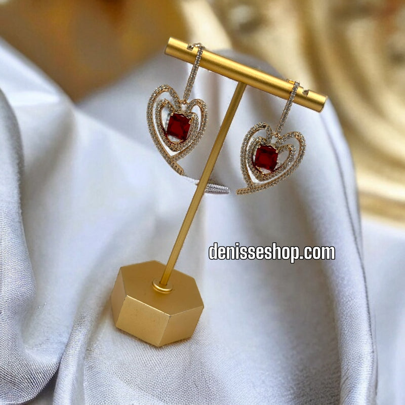 18K HEART RED STONE EARRINGS E426