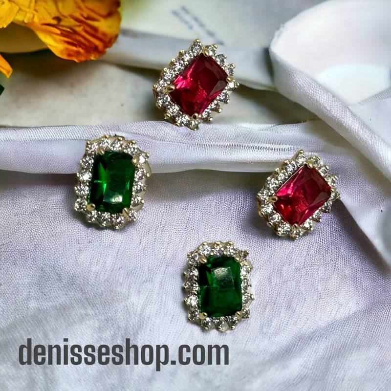 14K Green and Red Stone Earrings E222