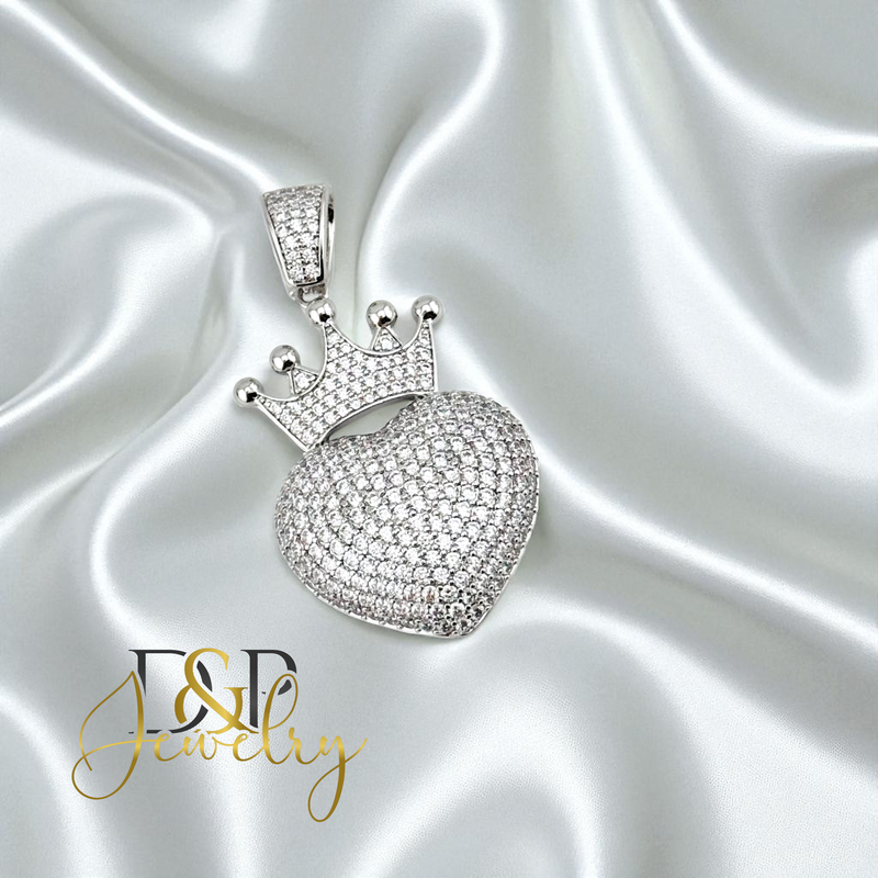14K SILVER/DIAMOND/CROWN HEART PENDANT P901