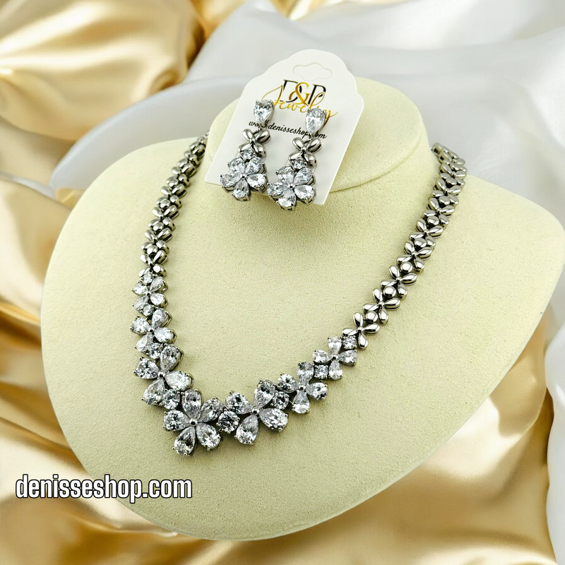 14K SILVER FLOWER NECKLACE SET N18