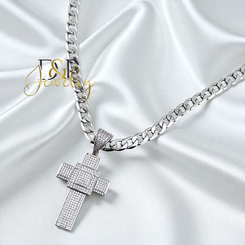 14K SILVER/DIAMOND/CROSS PENDANT P904