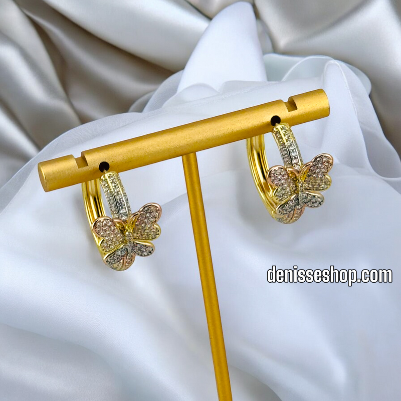 14K TRICOLOR BUTERFLY HOOP EARRING HP545