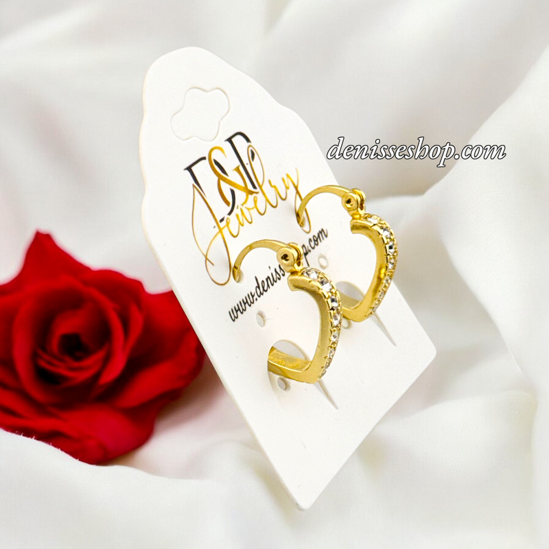 14K HEART DESIGN SMALL GOLD HOOPS HP624