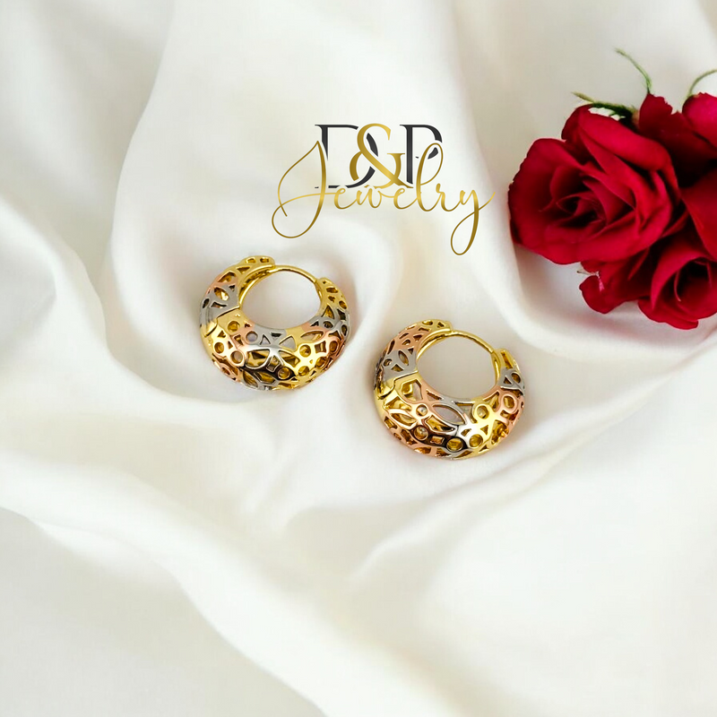 14K TRICOLOR HOOP EARRING HP665