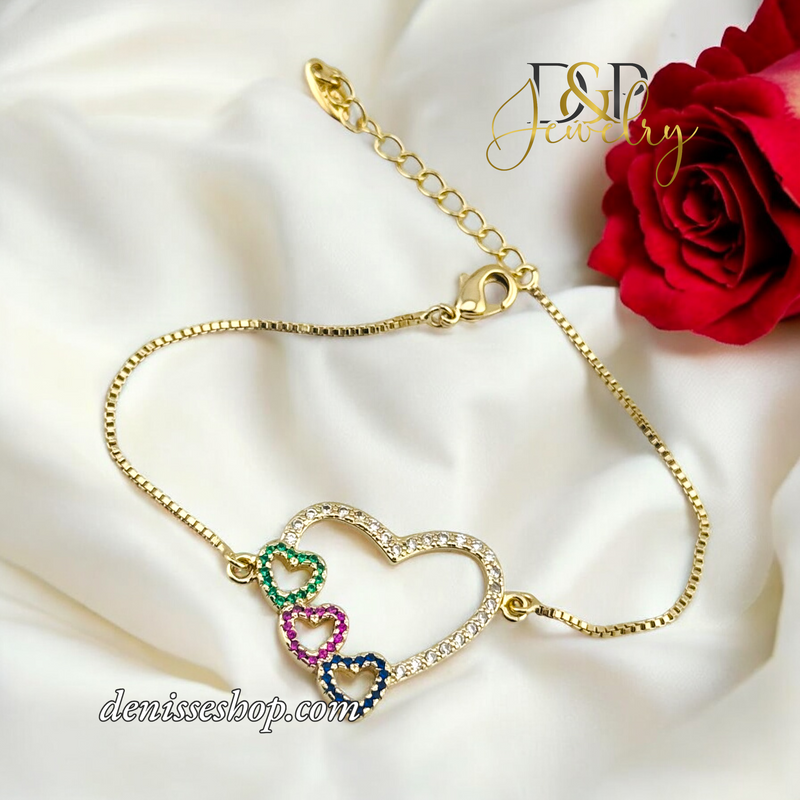 14K FASHION MULTICOLOR HEART BRACELET BR663
