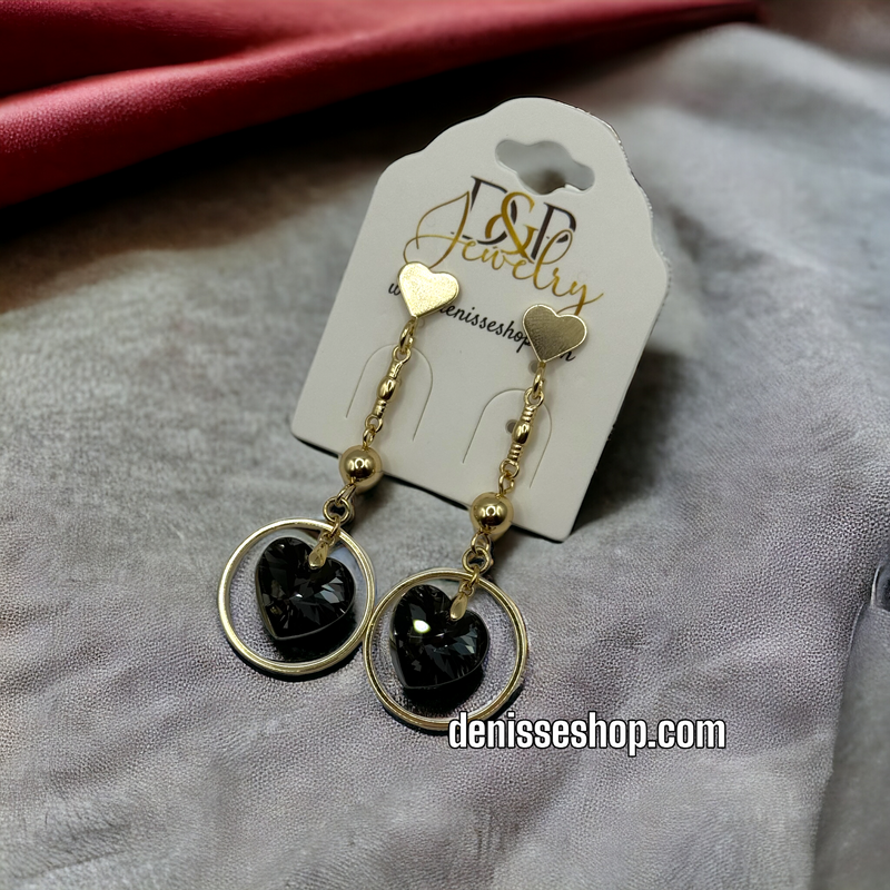 14K BLACK HEART EARRINGS E476