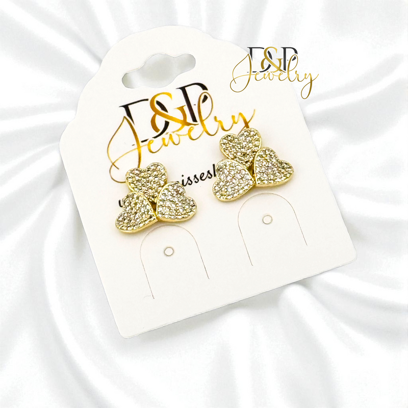 14K TRIPLE HEART EARRING E1044
