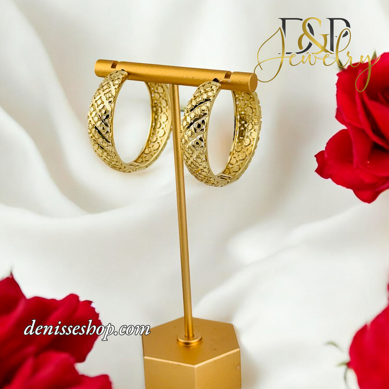 14K FASHION  DESIGN GOLD HOOPS HP634