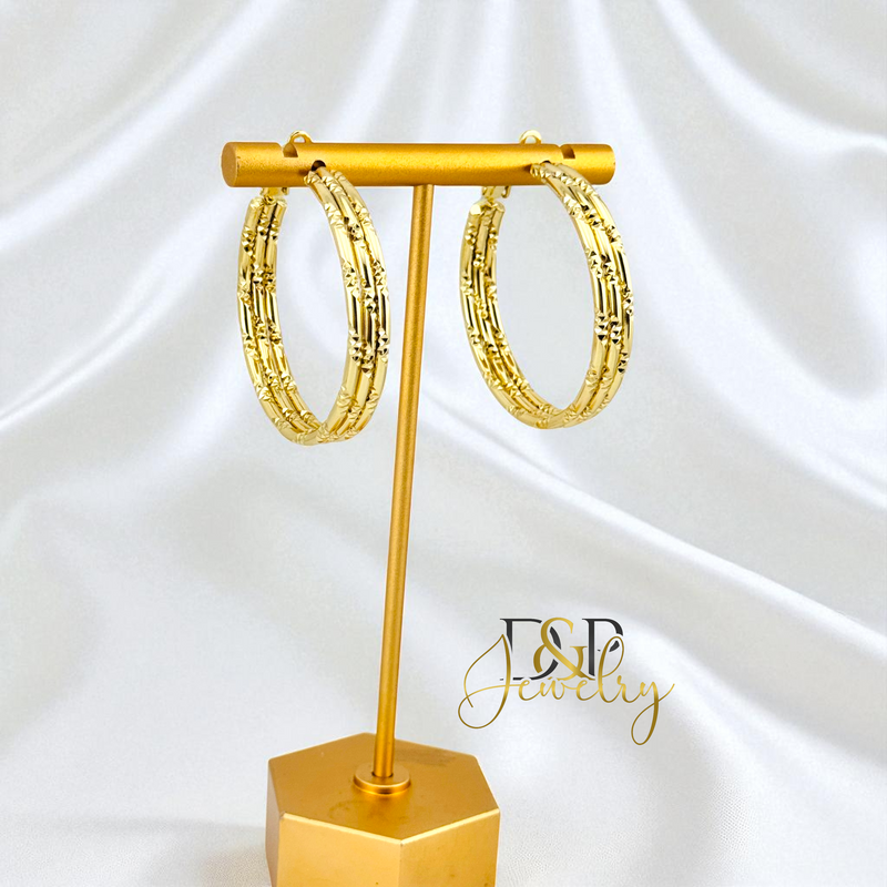 14K GOLD/LONG SIZE DESIGN HOOP EARRING HP803