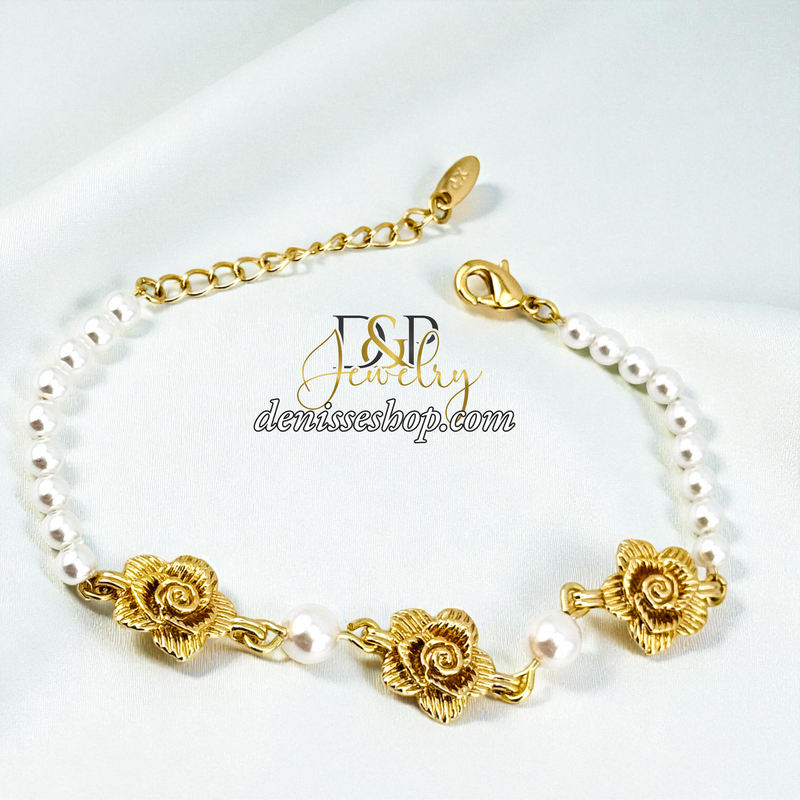 14KGOLD/PEARL FLOWER BRACELET BR865