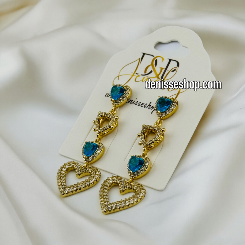 14K BLUE HEART EARRING E553