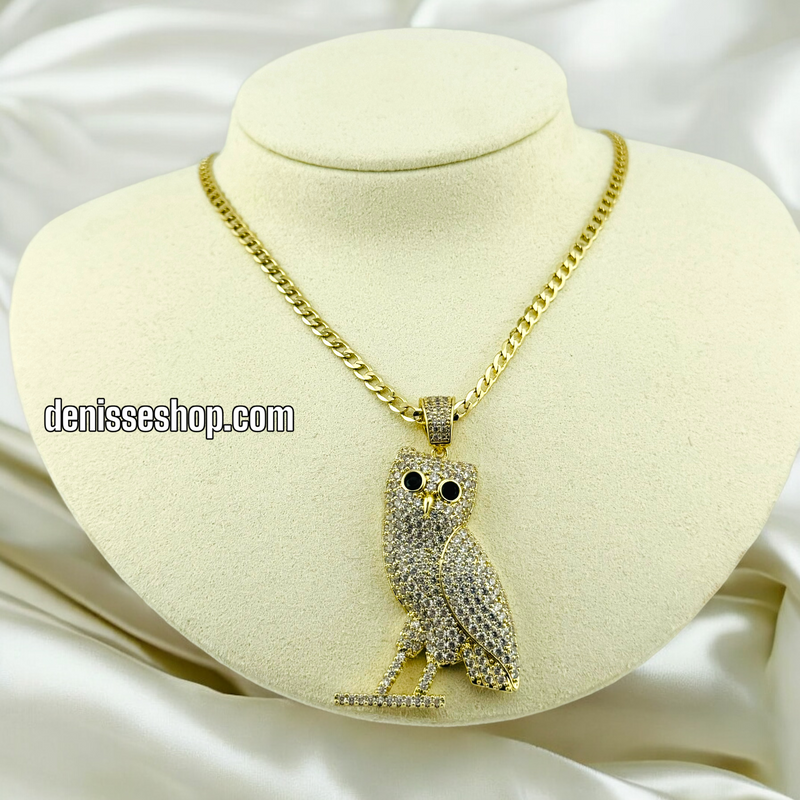 14K FASHION WHITE STONE OWL PENDANT P467