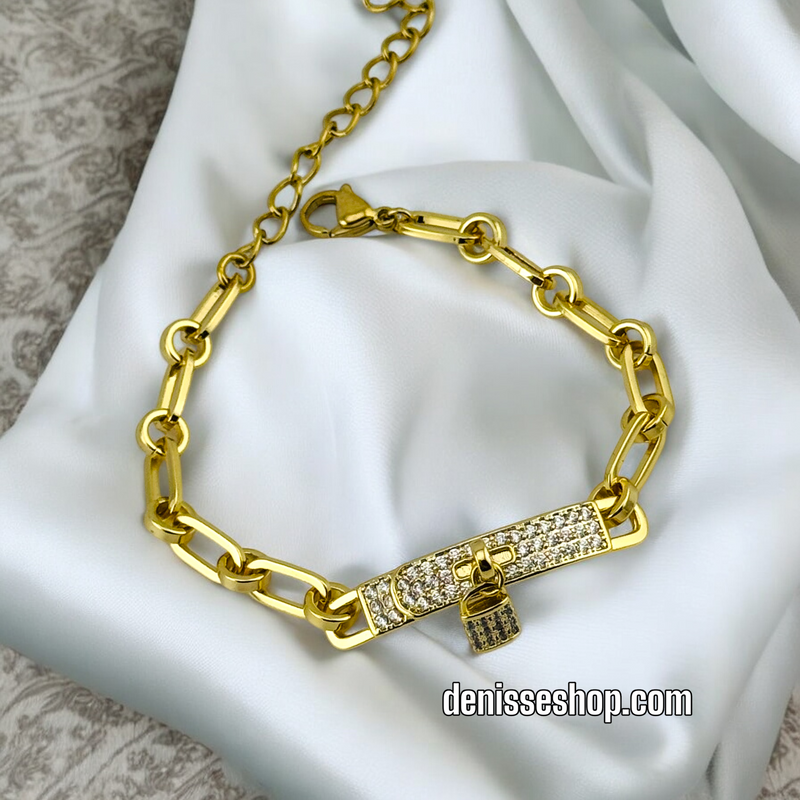 14K LOCK CHARM GOLD BRACELET BR495