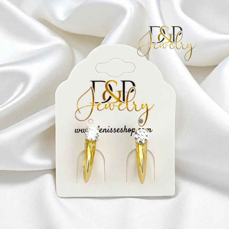 14K WHITE STONE HUGGIES EARRING E980