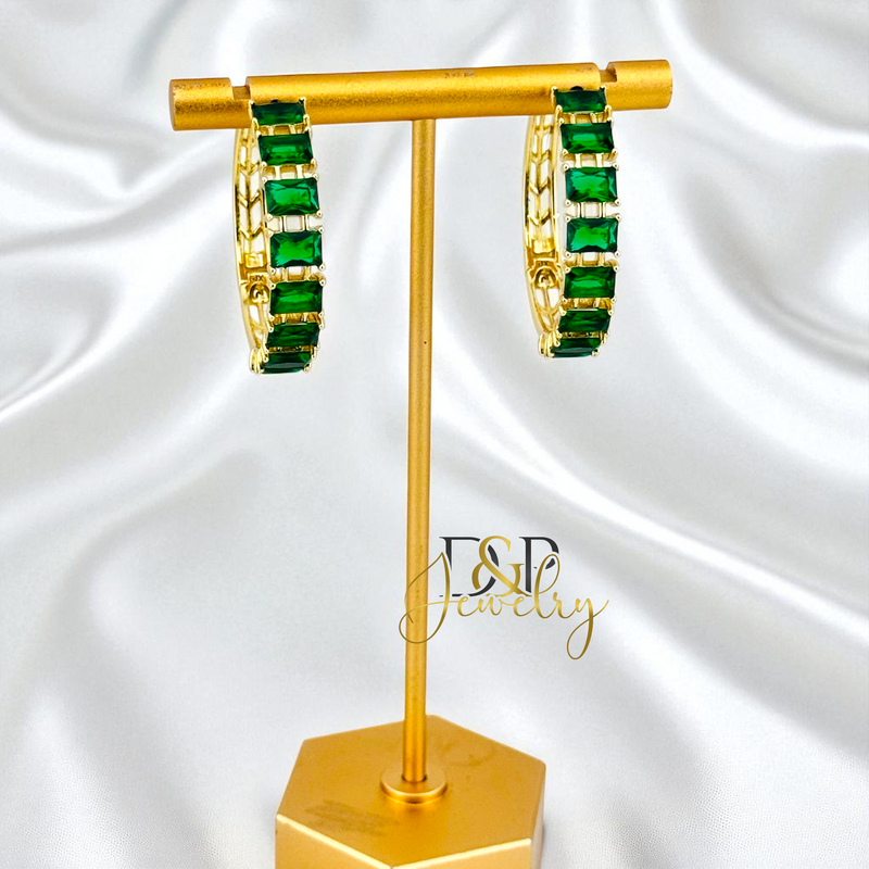 14K GOLD /LONG COLOR STONES HOOP 2 VARIANT EARRING HP817
