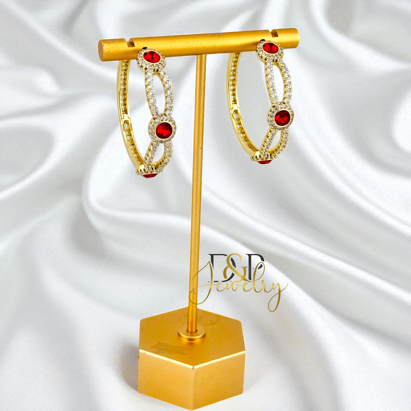 14K GOLD /LONG COLOR  STONES 3 VARIANTS HOOP EARRING HP826