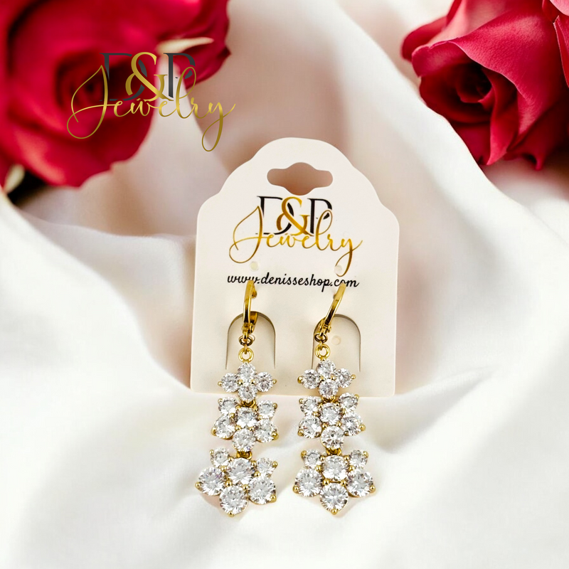 14K ELEGANT LONG FLOWER EARRING E894