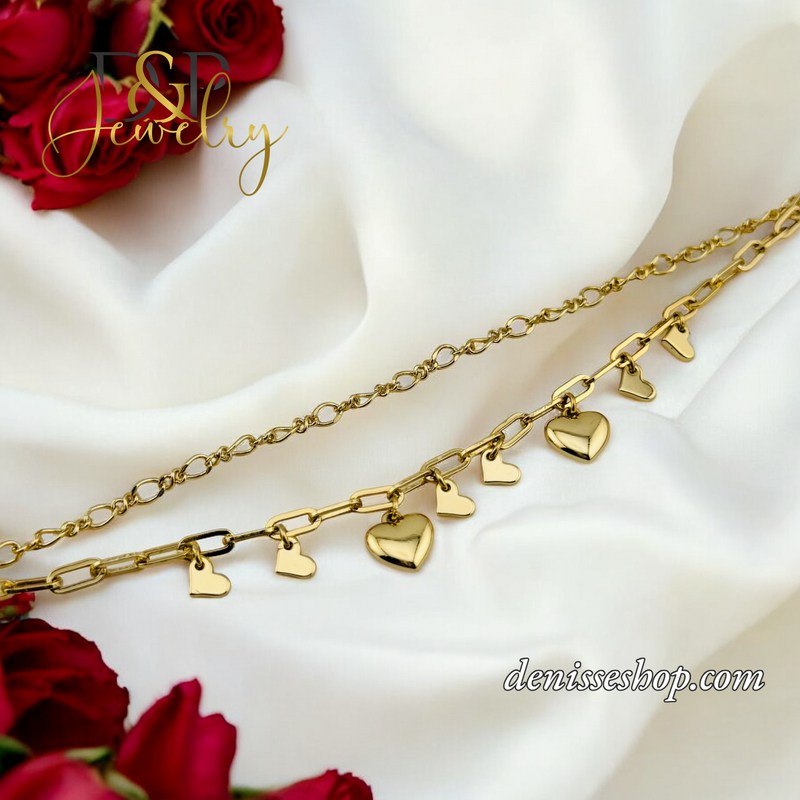 14K DOUBLE CHAIN HEART BRACELET BR676