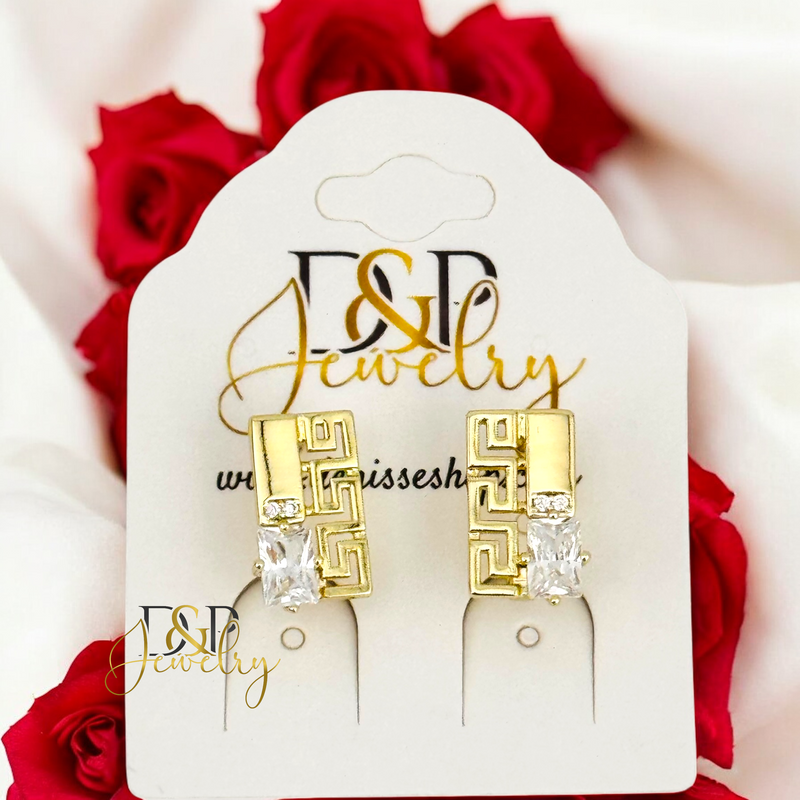 14K FANCY SHINY DESIGN EARRING E885