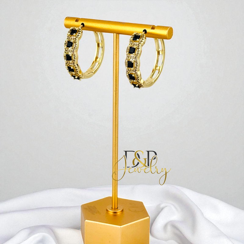 14K GOLD /LONG COLOR STONES 3 VARIANT HOOP EARRING HP824