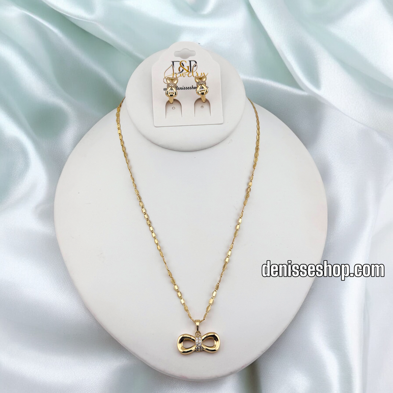 14K CUTE BOW NECKLACE SET N221