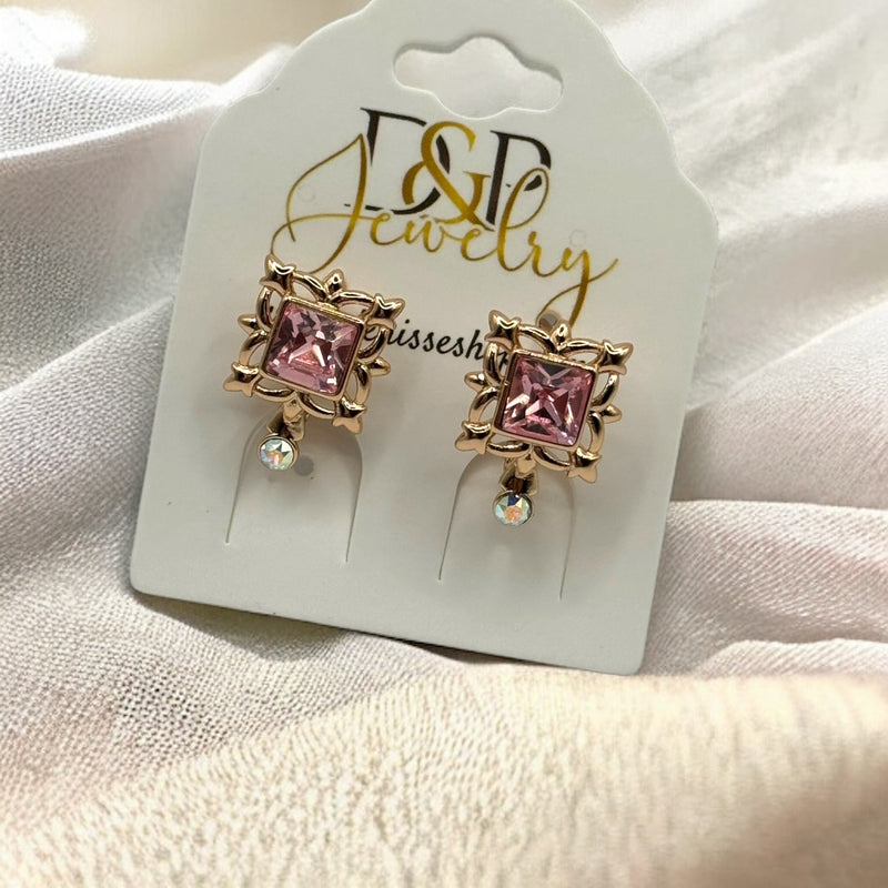 18k Pink Stone Earrings E329