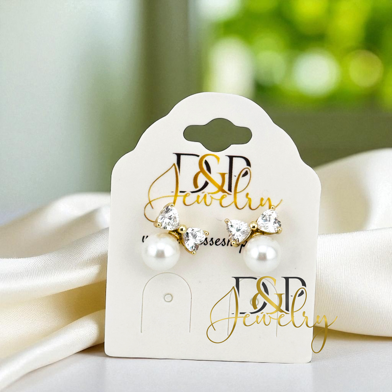 14K WHITE PEARL WITH BOW EARRING E925