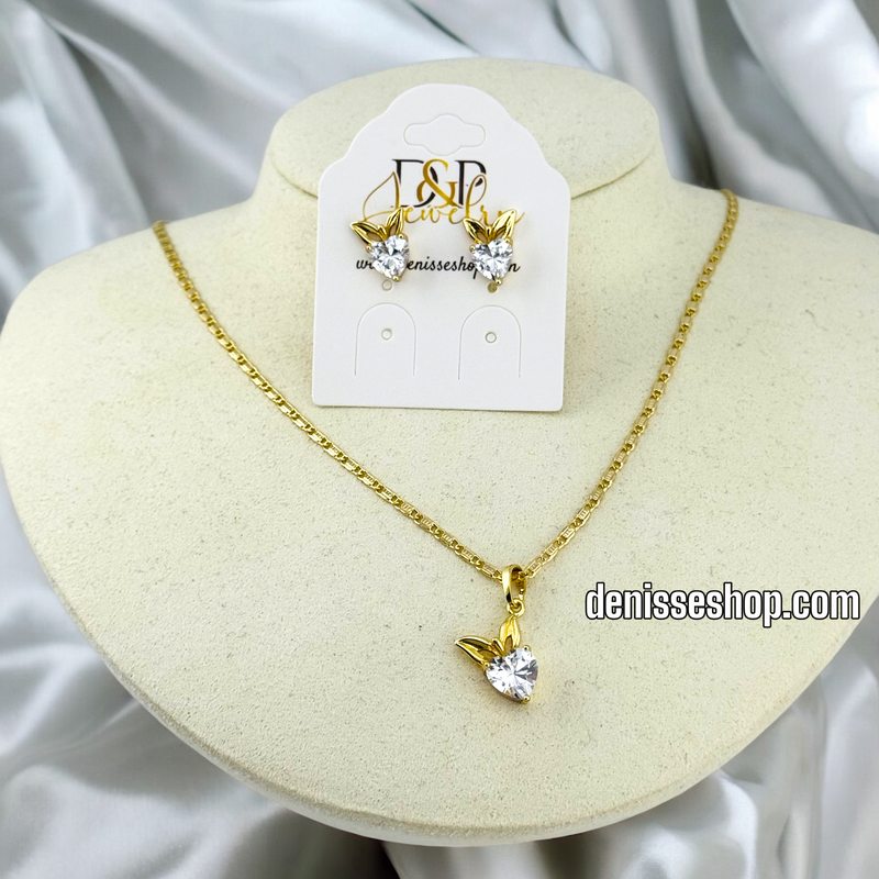 14K SHINY BUNNY AND HEART WOMEN/GIRL NECKLACE SET N82