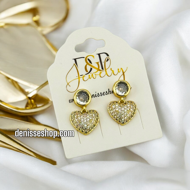 14K HEART WHITE STONE EARRING E633