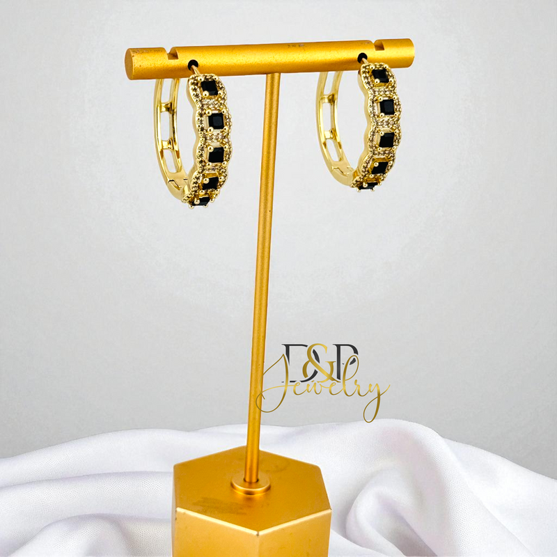 14K GOLD /LONG COLOR STONES 3 VARIANT HOOP EARRING HP824