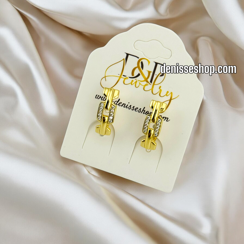 14K GOLD / WHITE STONE LINK HUGGIES EARRING E674