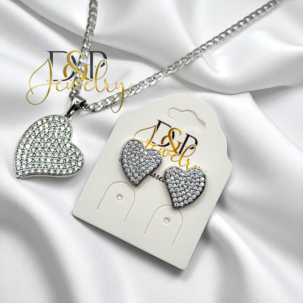 14K WOMAN SILVER HEARTS NECKLACE SET N286 – D&P COSMETICS LLC