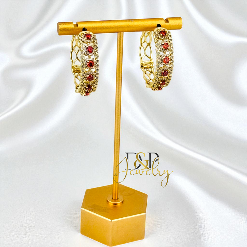 14K GOLD /MARRON STONES HOOP EARRING HP831