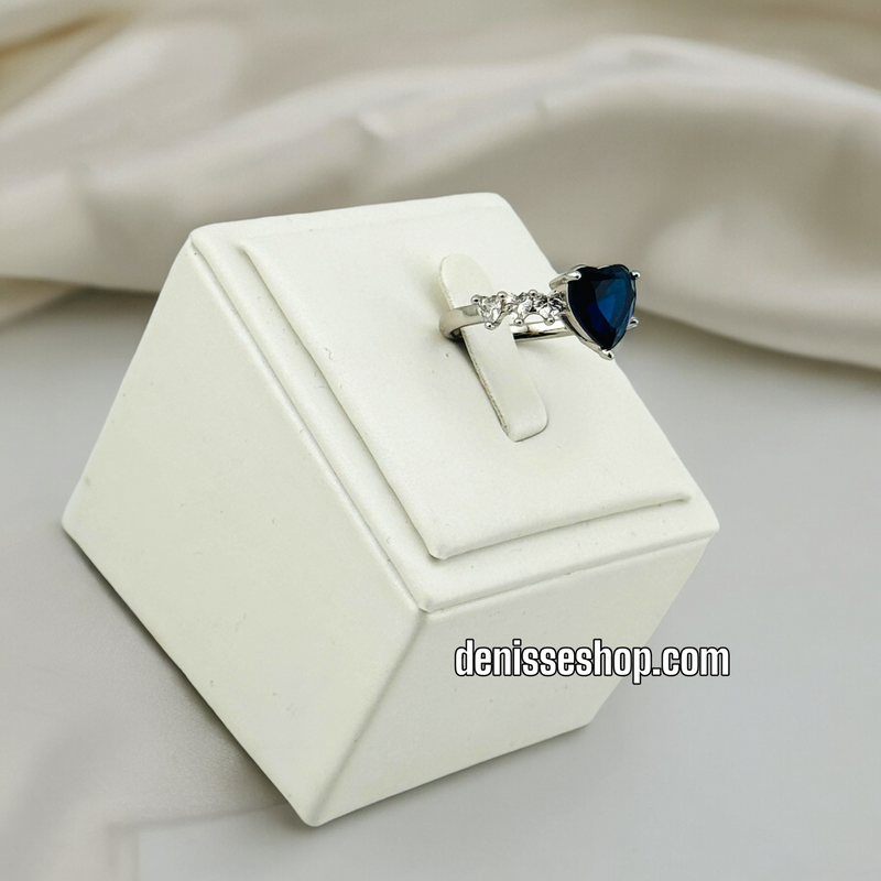 SILVER DARK BLUE HEART RING RG188