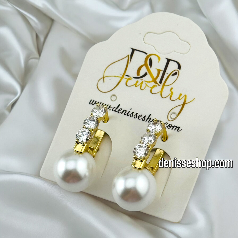 14K GOLD / WHITE CRISTAL AND PEARL EARRING E707