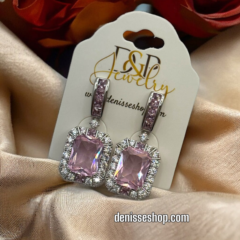 SILVER PINK ELEGANT EARRINGS E393