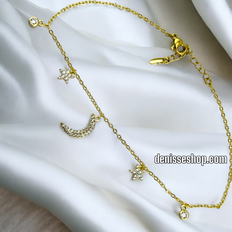 14K WOMAN/MOON STARS NECKLACE SET N159