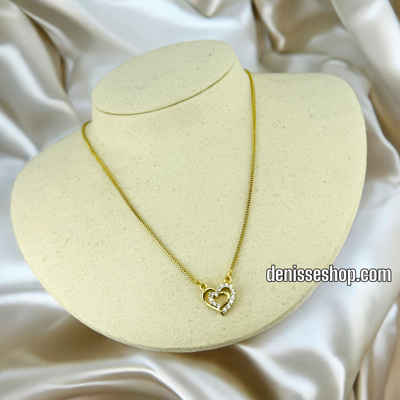 14K / WOMEN / HEART WHITH WHITE STONES NECKLACE N125