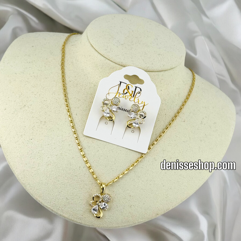 14K / WOMEN WHITE BLING BUTERFLY NECKLACE SET N107