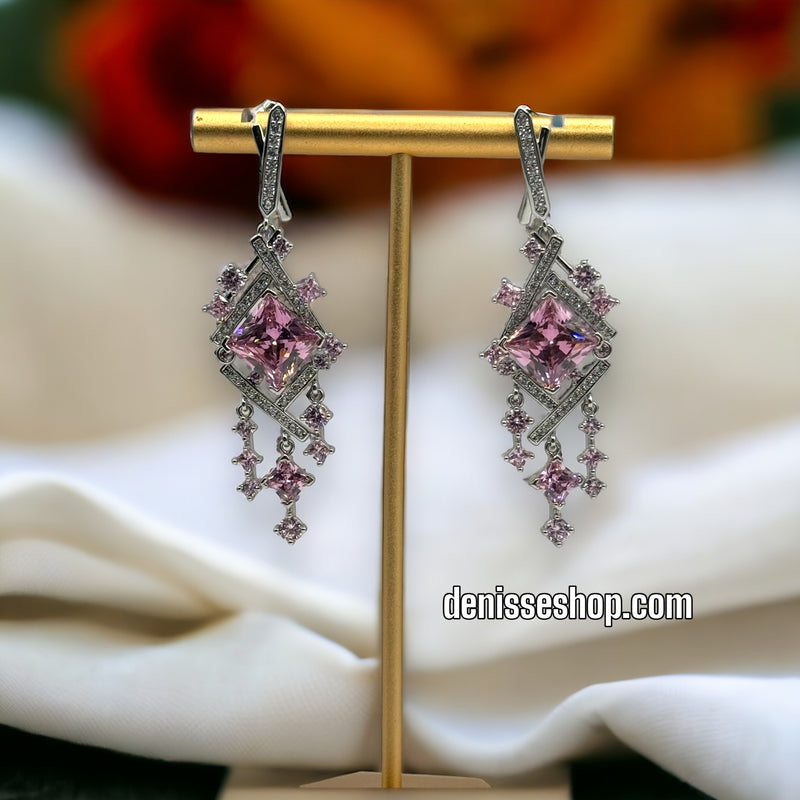 Silver Pink Stone Earrings E335