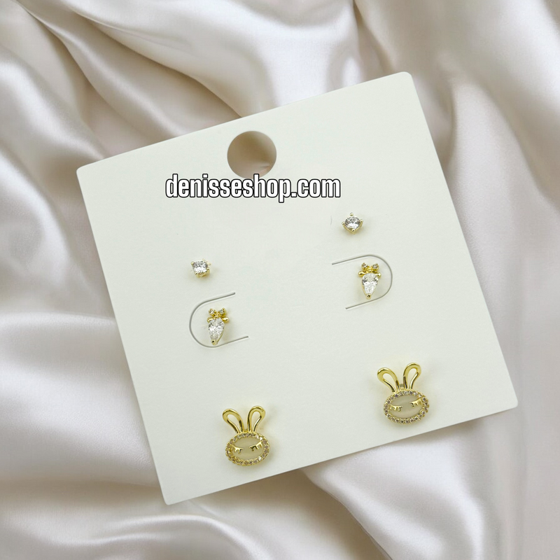 14K BUNNY THREE EARRINGS SET E773